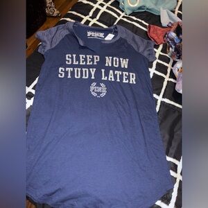 PINK Victoria's Secret Navy Blue 'Sleep Now Study Later' Tee